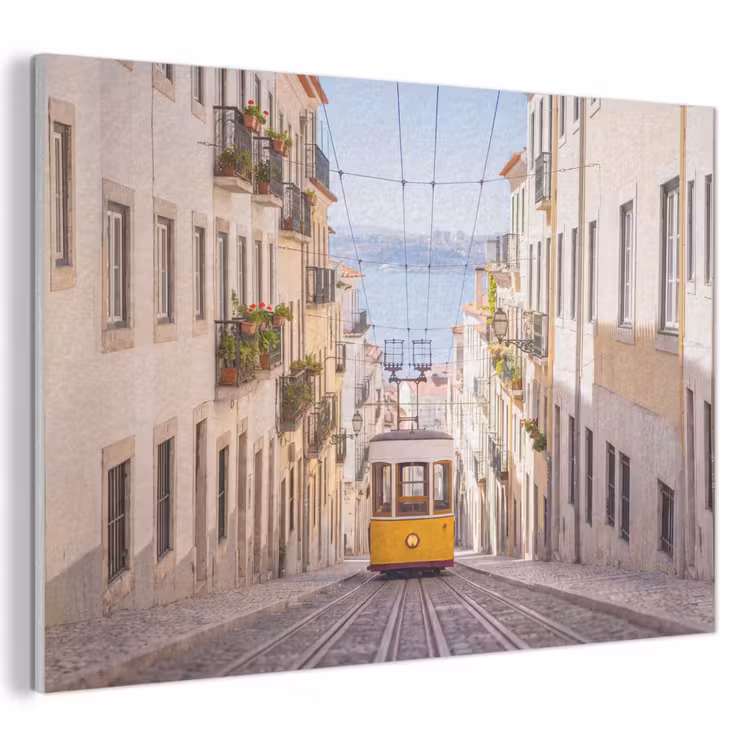 Tram - Straat - Stad - Architectuur - Geel PET vilt klein -3d
