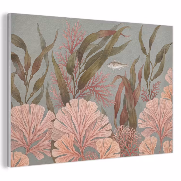 Onderwater - Planten - Vis - Vintage - Groen PET vilt klein -3d