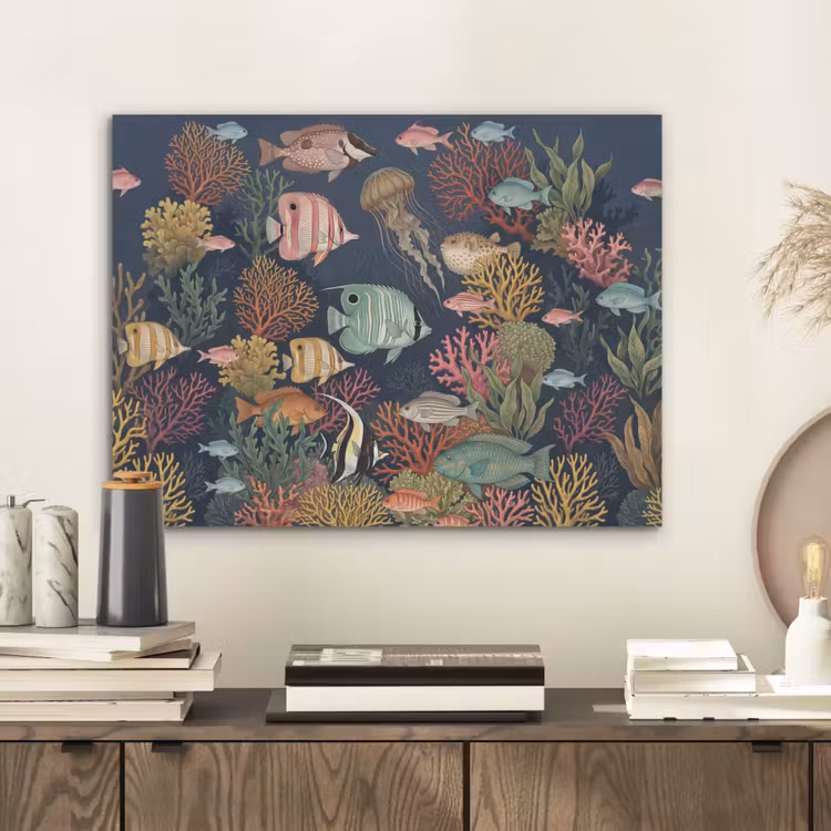 Onderwaterwereld - Vissen - Koraal - Illustratie - Kleurrijk PET vilt klein -sfeer1