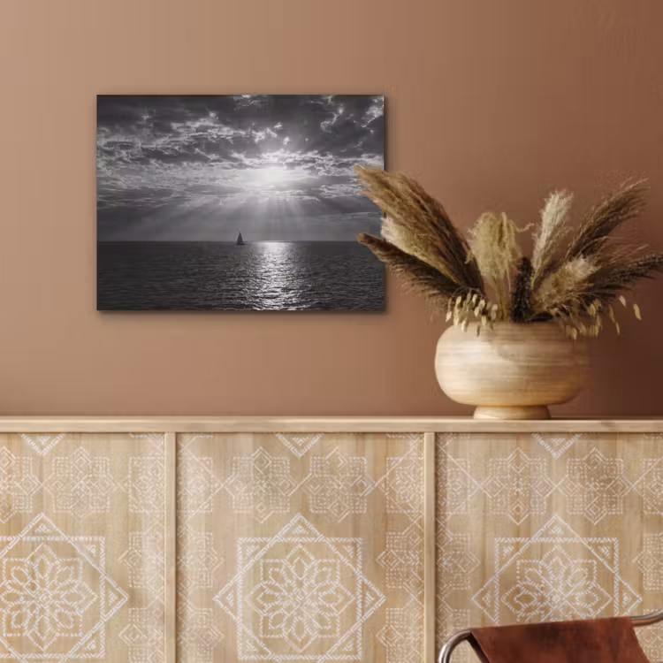 Water - Boot - Lucht - Natuur - Zwart-wit PET vilt klein -sfeer4