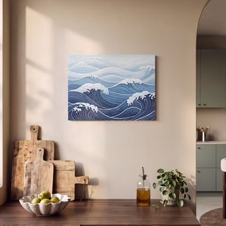 Water - Mozaïek - Landschap - Modern - Blauw PET vilt klein -sfeer2