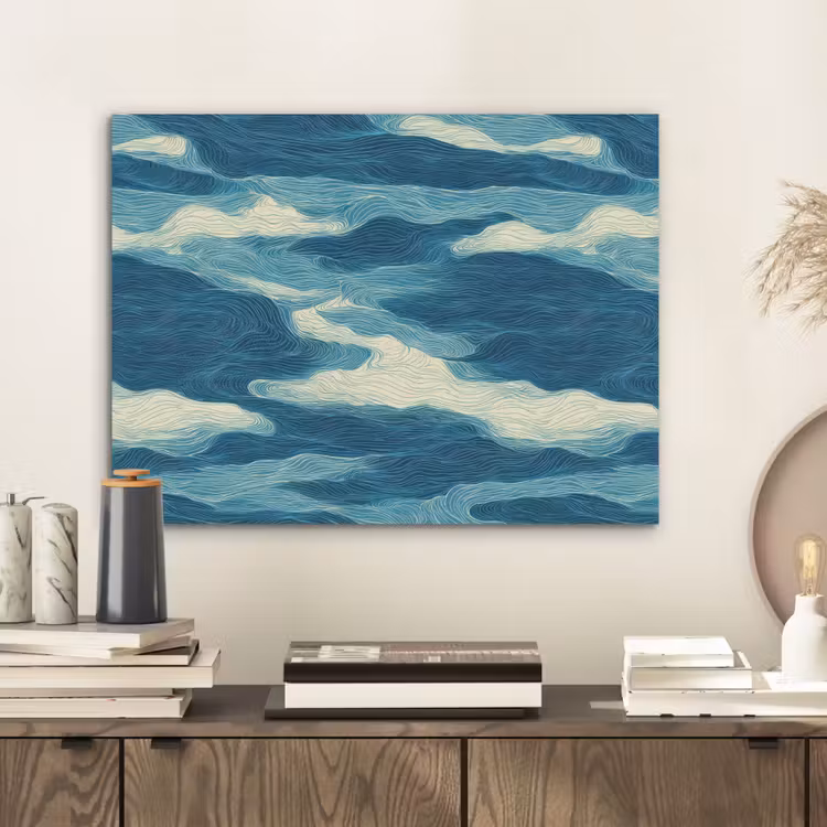 Golven - Abstract - Patroon - Blauw - Wit PET vilt klein 837 -sfeer1
