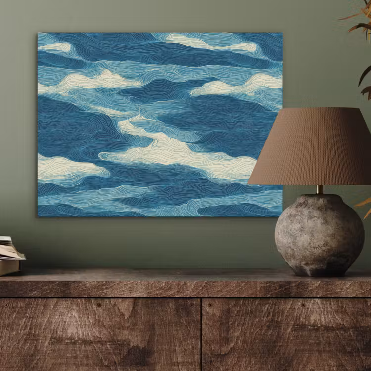Golven - Abstract - Patroon - Blauw - Wit PET vilt klein 837 -sfeer2
