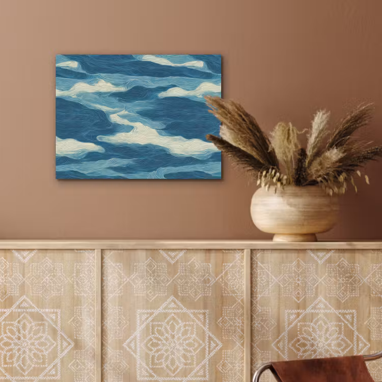 Golven - Abstract - Patroon - Blauw - Wit PET vilt klein 837 -sfeer4