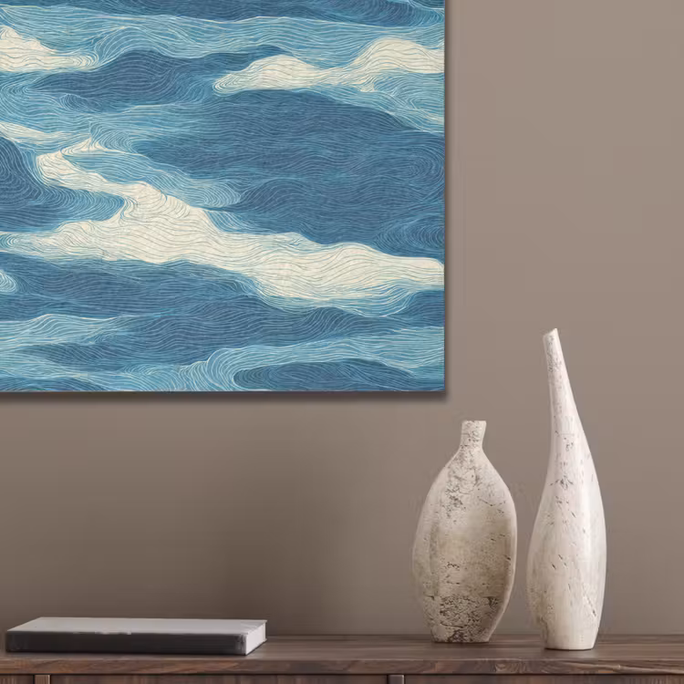 Golven - Abstract - Patroon - Blauw - Wit PET vilt klein 837 -sfeer6_closeup