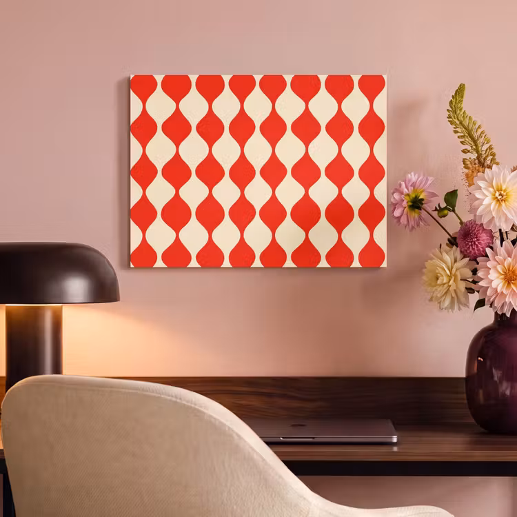 Golvend patroon - Retro - Rood - Beige PET vilt klein 837 -sfeer3