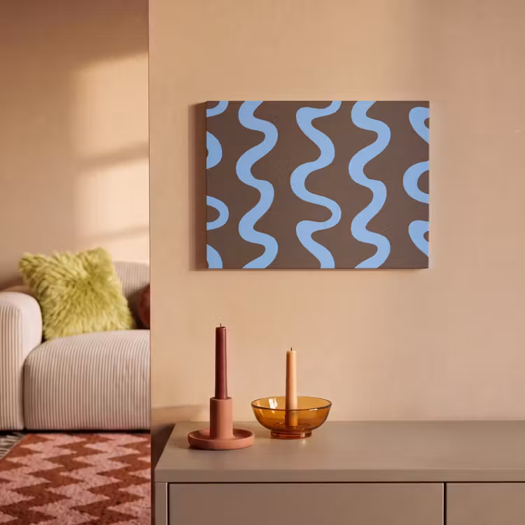 Kronkelende lijnen - Blauw - Bruin - Minimalistisch PET vilt klein 837 -sfeer1