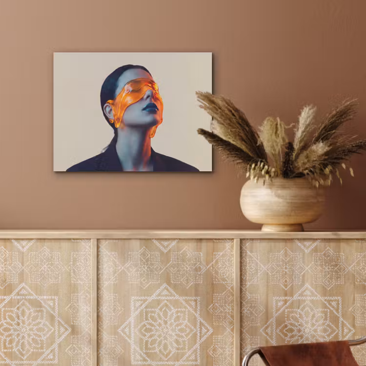 Vrouw - Oranje - Abstract - Modern - Kleurrijk PET vilt klein -sfeer4