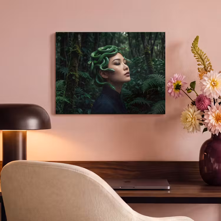 Vrouw - Slang - Natuur - Mystiek - Groen PET vilt klein -sfeer3
