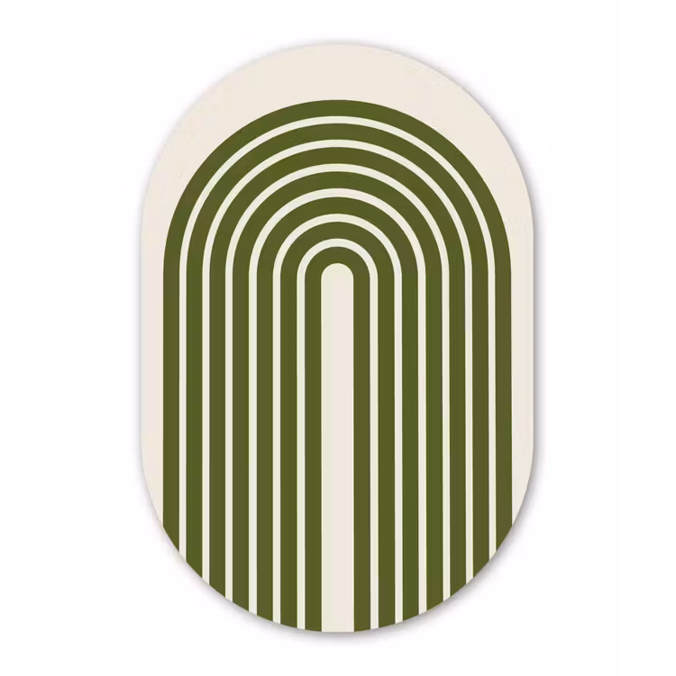Abstract - Bogen - Modern - Groen - Kunst Wandcirkel Ovaal Aluminium middel -3d