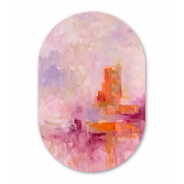 Abstract - Borstelstreken - Kunst - Paars - Goud Wandcirkel Ovaal Aluminium middel -3d