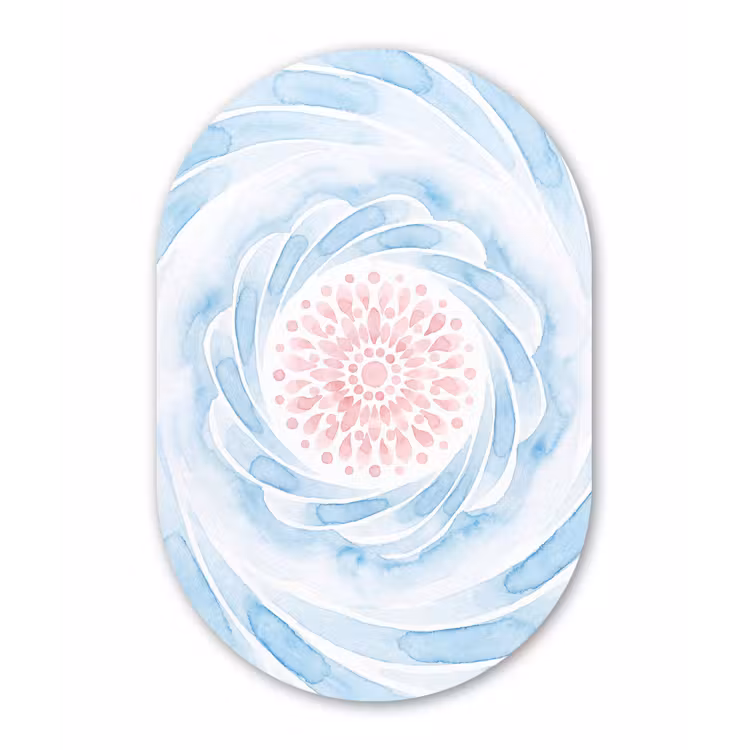 Abstract - Bloemvorm - Aquarel - Roze - Blauw Wandcirkel Ovaal Aluminium middel -3d