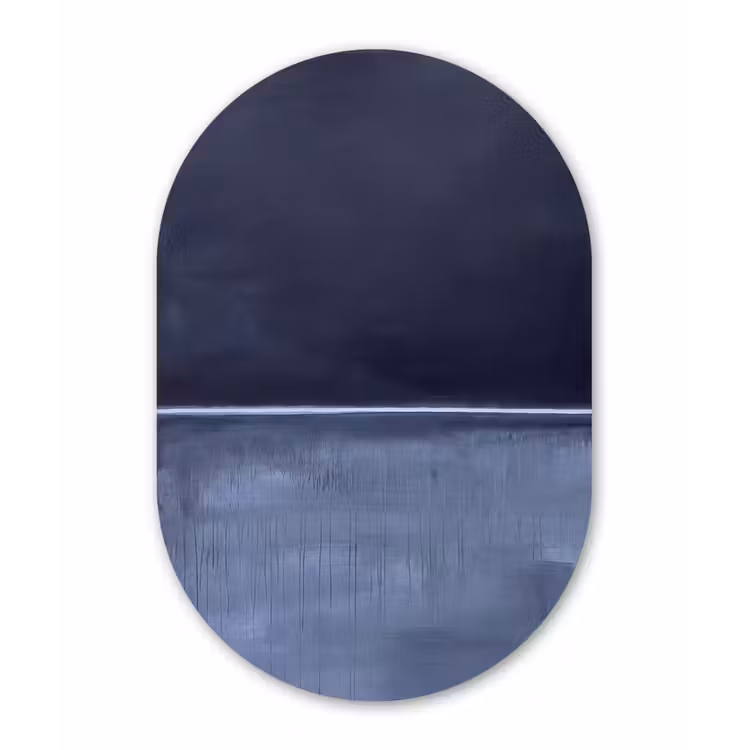 Abstract - Horizontale lijn - Minimalistisch - Donkerblauw - Kunst Wandcirkel Ovaal Aluminium middel -3d