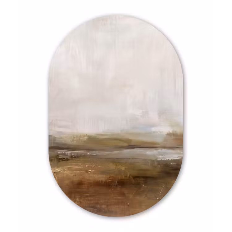 Abstract - Landschap - Natuur - Beige - Bruin Wandcirkel Ovaal Aluminium middel -3d