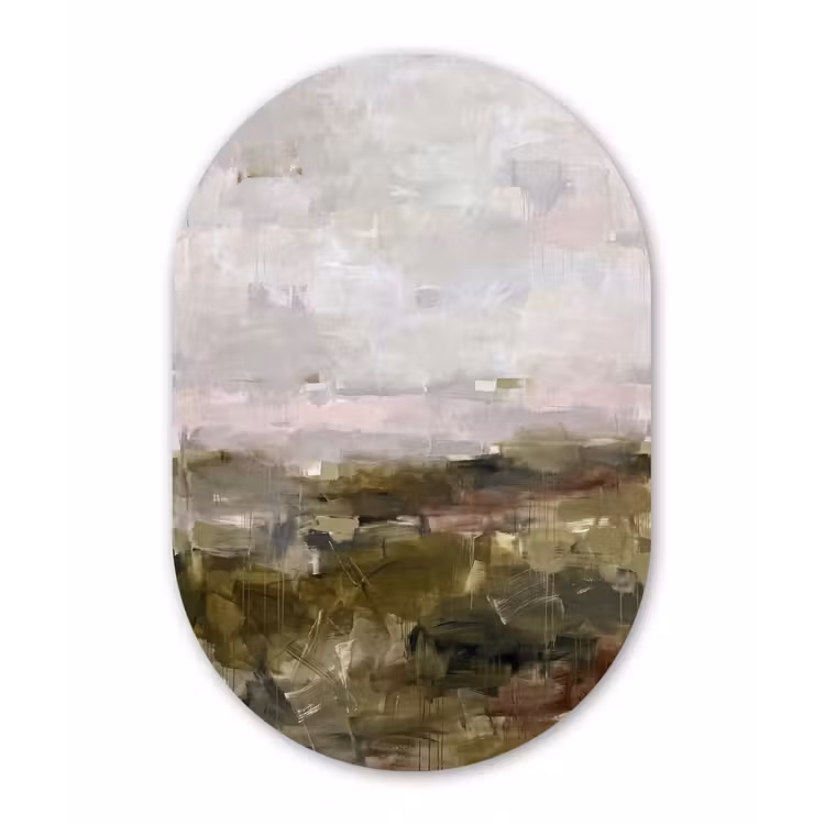 Abstract - Gelaagd - Kunst - Modern - Grijs-Groen Wandcirkel Ovaal Aluminium middel -3d