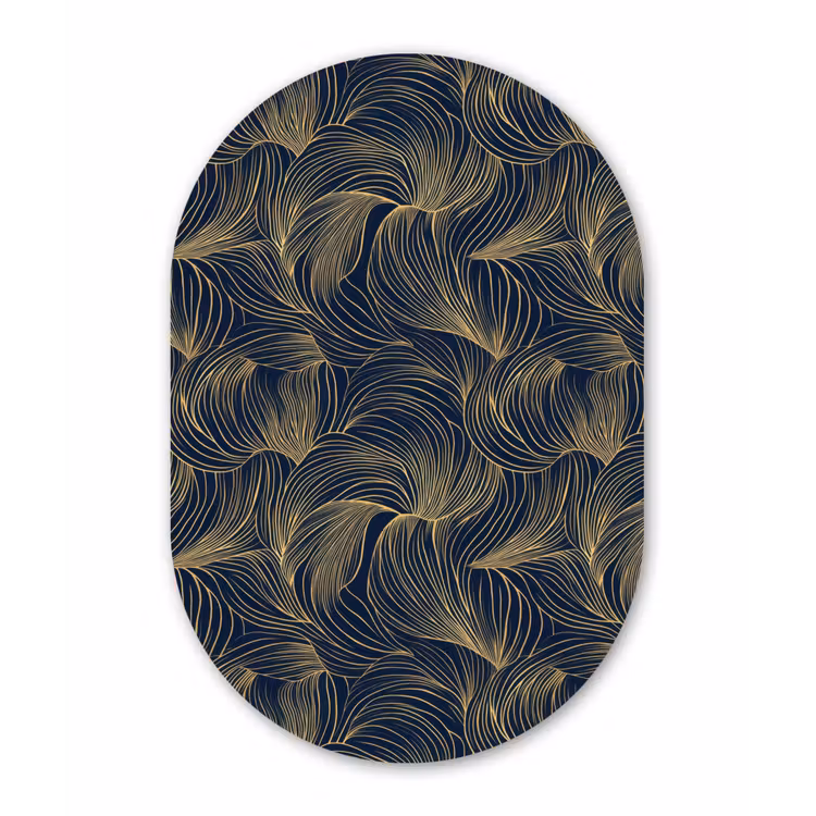 Abstract - Lijnen - Blauw - Goud Wandcirkel Ovaal Aluminium middel 839 -3d