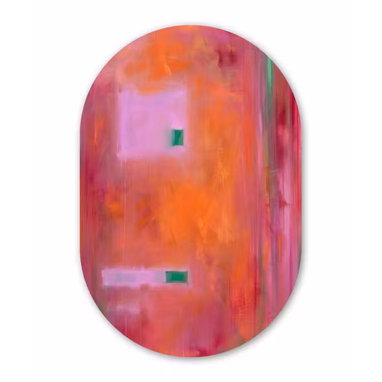 Abstract - Vlakken - Kunst - Modern - Oranje Wandcirkel Ovaal Aluminium middel -3d