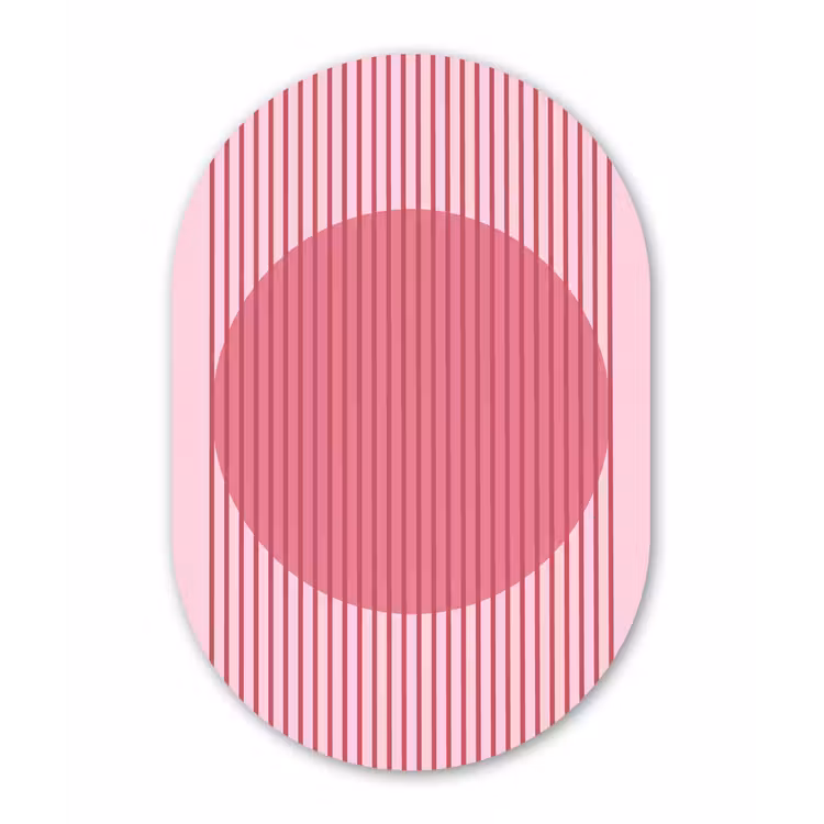 Abstract - Strepen - Ovaal - Roze - Modern Wandcirkel Ovaal Aluminium middel -3d