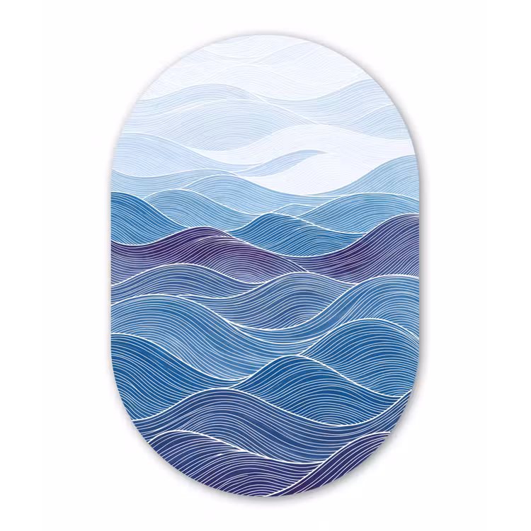 Abstract - Golven - Patroon - Blauw - Modern Wandcirkel Ovaal Aluminium middel -3d
