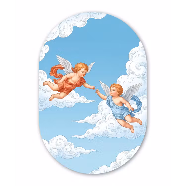 Engel - Vliegend - Klassiek - Blauw Wandcirkel Ovaal Aluminium middel -3d