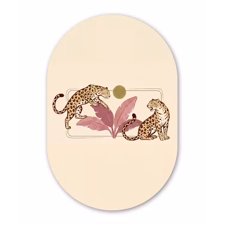 Dieren - Kat - Jungle - Illustratie - Beige Wandcirkel Ovaal Aluminium middel -3d