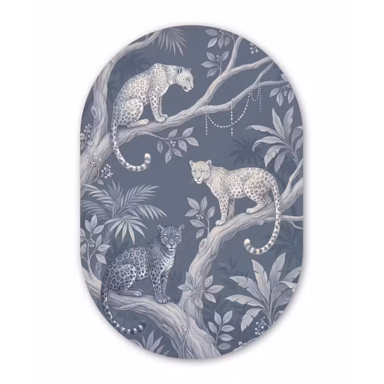 Dieren - Jungle - Illustratie - Bomen - Blauw Wandcirkel Ovaal Aluminium middel -3d
