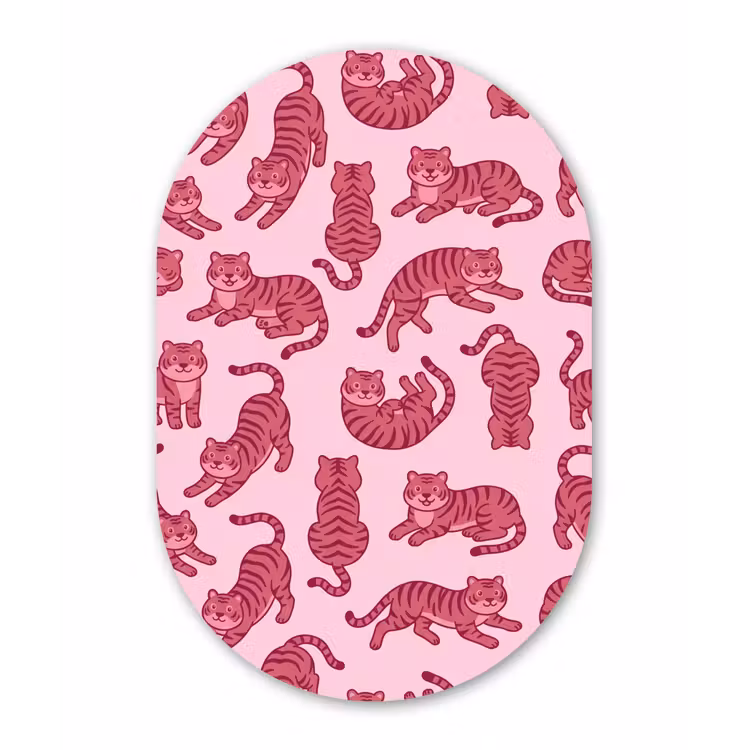 Dieren - Patroon - Roze - Speels - Cartoon Wandcirkel Ovaal Aluminium middel -3d