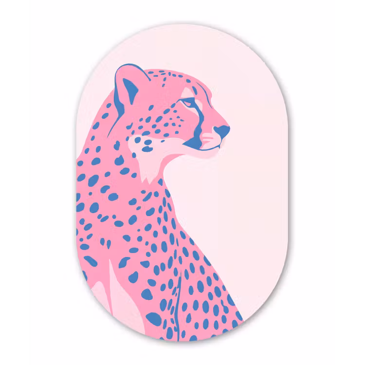 Dieren - Profiel - Abstract - Roze - Blauw Wandcirkel Ovaal Aluminium middel -3d