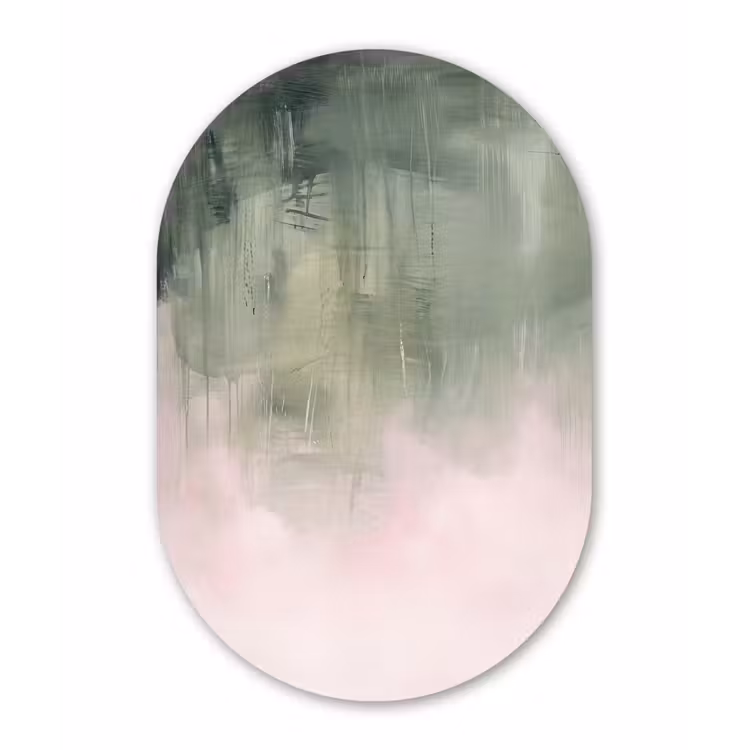 Kunst - Abstract - Modern - Groen - Roze Wandcirkel Ovaal Aluminium middel -3d