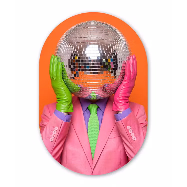 Kunst - Disco bal - Kleurrijk - Modern - Studio Wandcirkel Ovaal Aluminium middel -3d