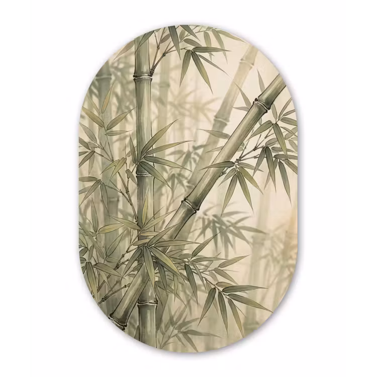 Bamboe - Bladeren - Aziatisch - Groen - Natuur Wandcirkel Ovaal Aluminium middel -3d