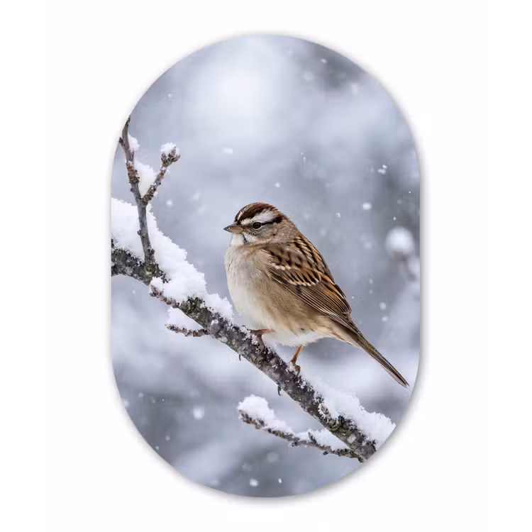 Vogel - Tak - Sneeuw - Winter Wandcirkel Ovaal Aluminium middel -3d