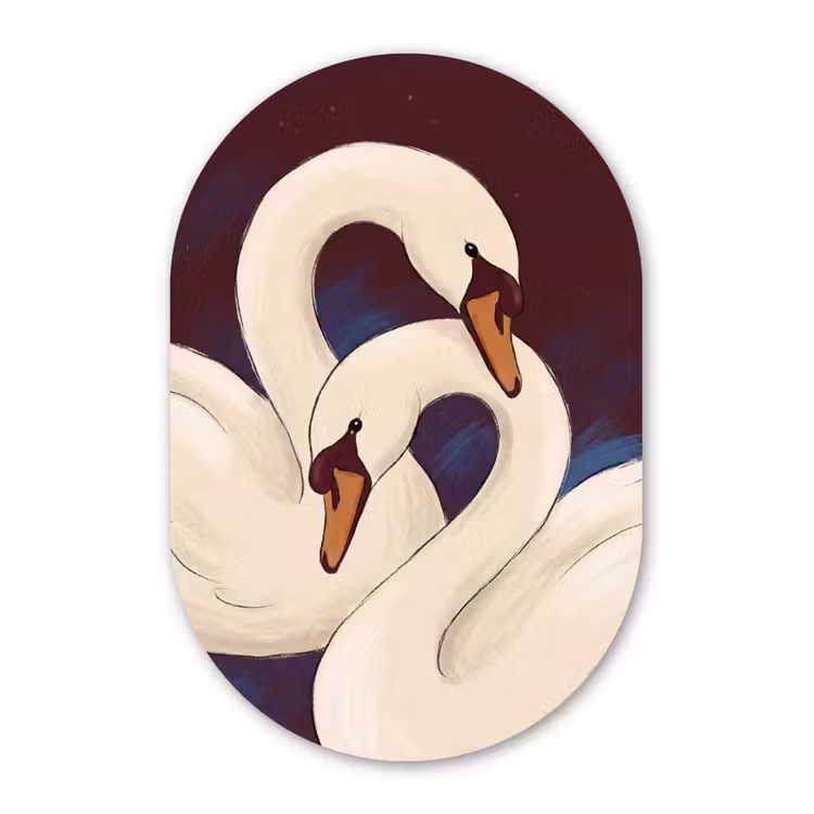 Vogel - Koppel - Liefde - Abstract - Wit Wandcirkel Ovaal Aluminium middel -3d