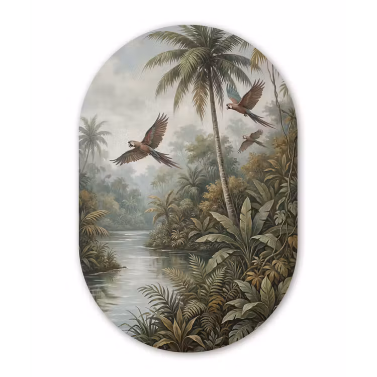 Vogel - Vliegend - Tropisch - Landschap - Klassiek Wandcirkel Ovaal Aluminium middel -3d