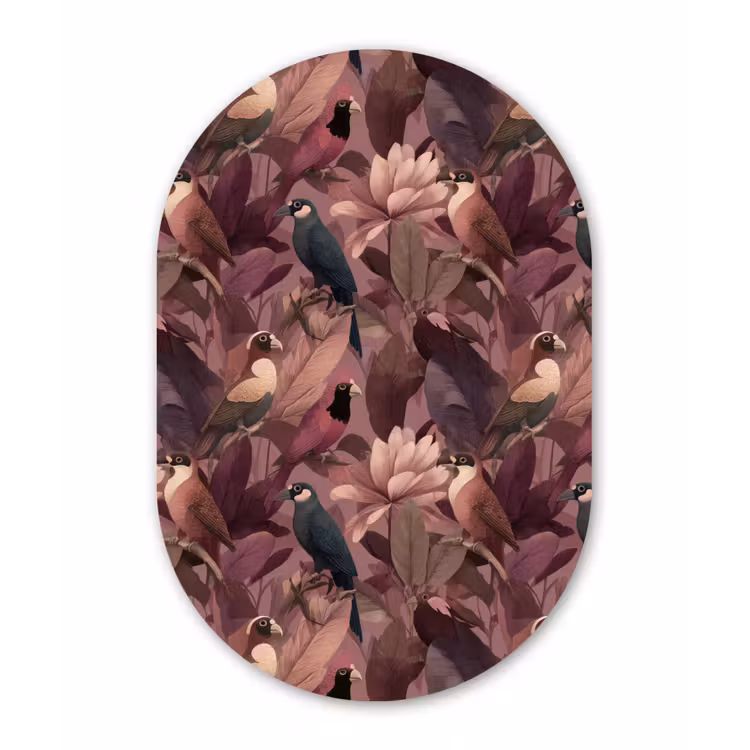 Vogels - Bladeren - Roze Wandcirkel Ovaal Aluminium middel 839 -3d