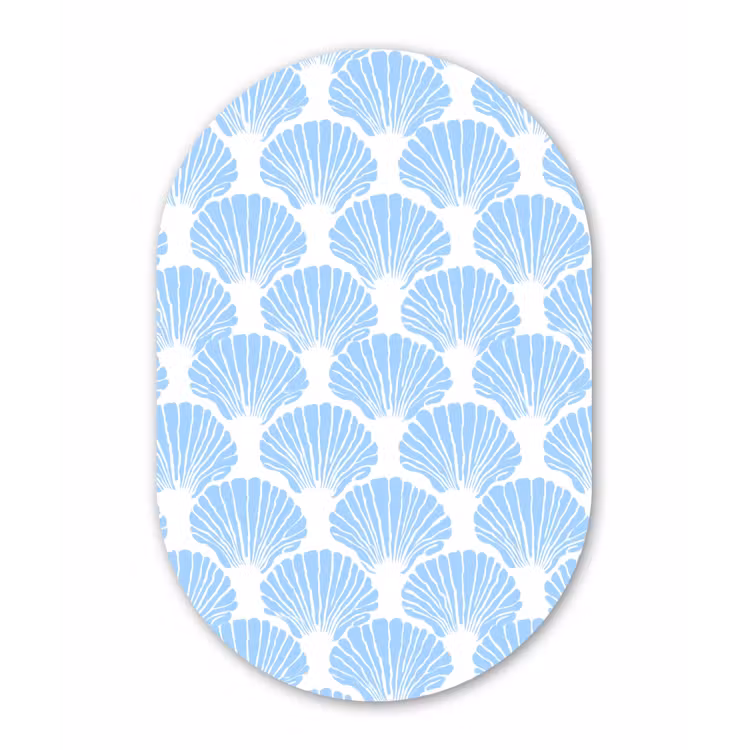 Blauw - Wit - Schelpen - Grafisch - Structuur Wandcirkel Ovaal Aluminium middel 839 -3d