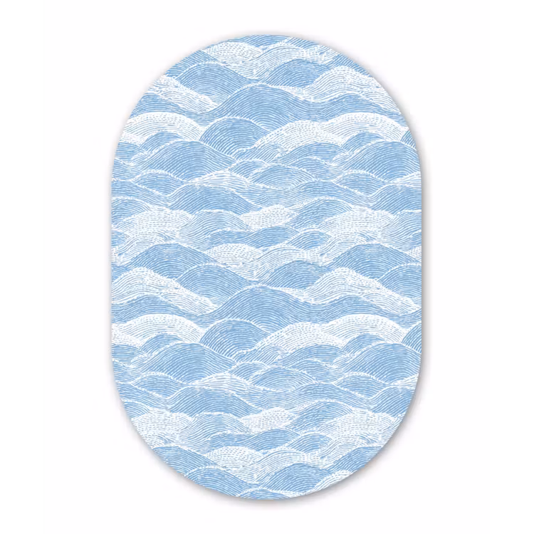 Blauw - Wit - Golven - Getekend Wandcirkel Ovaal Aluminium middel 839 -3d