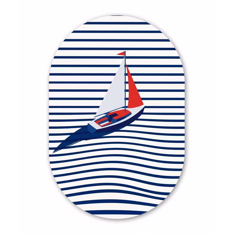 Boot - Water - Abstract - Blauw Wandcirkel Ovaal Aluminium middel -3d