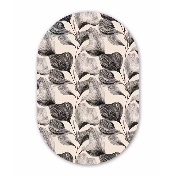 Botanisch - Bladeren - Zwart Wandcirkel Ovaal Aluminium middel 839 -3d