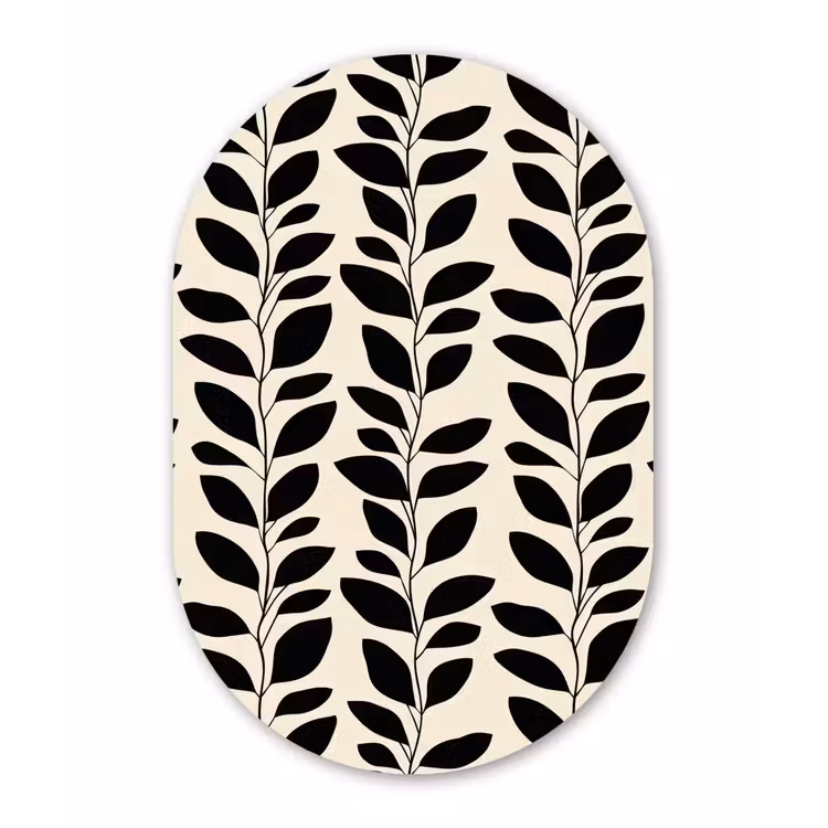 Botanisch - Dessin - Zwart - Beige Wandcirkel Ovaal Aluminium middel 839 -3d