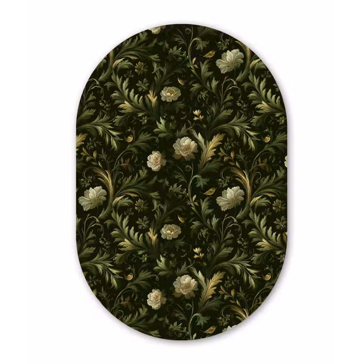 Botanisch - Naadloos - Bloemen Wandcirkel Ovaal Aluminium middel 839 -3d