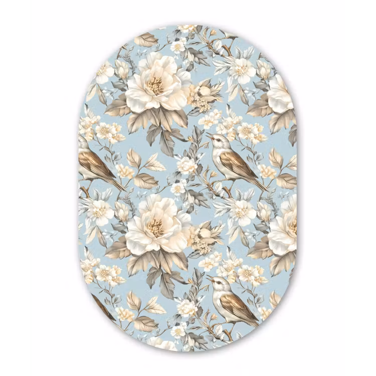 Botanisch - Zangvogel - Blauw Wandcirkel Ovaal Aluminium middel 839 -3d