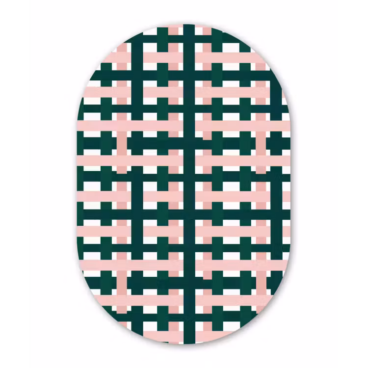 Vlechtpatroon - Groen - Roze - Grafisch Wandcirkel Ovaal Aluminium middel 839 -3d