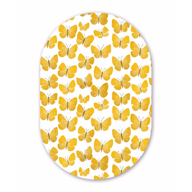 Vlinders - Botanisch - Illustratie - Geel - Wit Wandcirkel Ovaal Aluminium middel 839 -3d