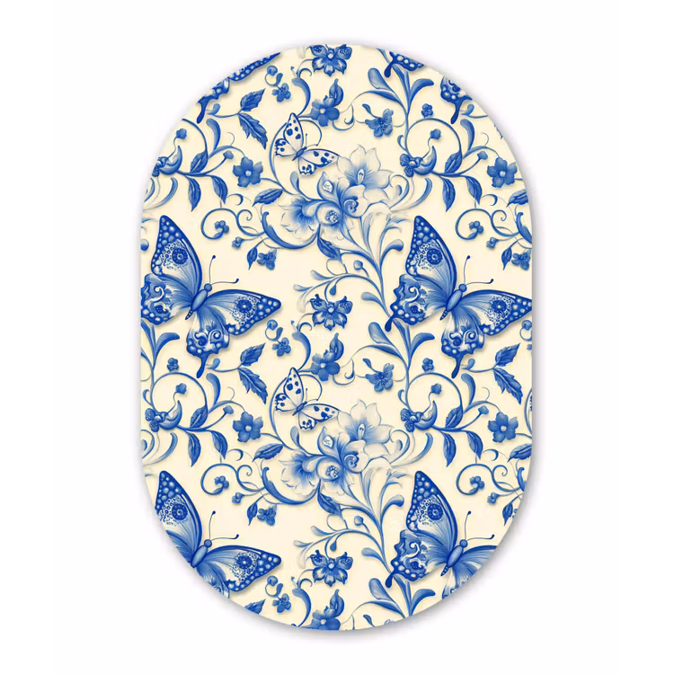 Vlinders - Bloemen - Blauw - Botanisch Wandcirkel Ovaal Aluminium middel 839 -3d