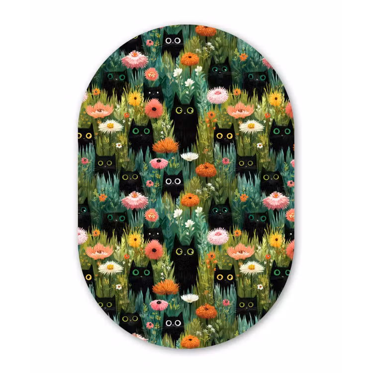 Katten - Bloemen - Kleurrijk Wandcirkel Ovaal Aluminium middel 839 -3d