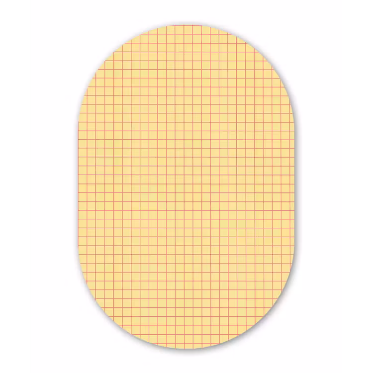 Ruitjes - Grid - Minimalistisch - Geel - Roze Wandcirkel Ovaal Aluminium middel 839 -3d