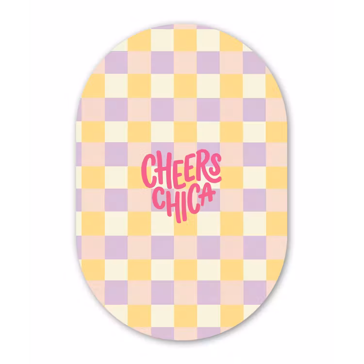 Cheers Chica - Ruitjes - Lila - Geel Wandcirkel Ovaal Aluminium middel -3d