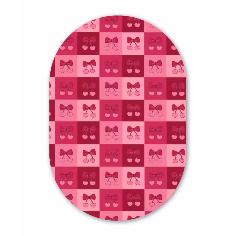 Kersen - Strikjes - Speels - Roze - Bordeaux Wandcirkel Ovaal Aluminium middel 839 -3d