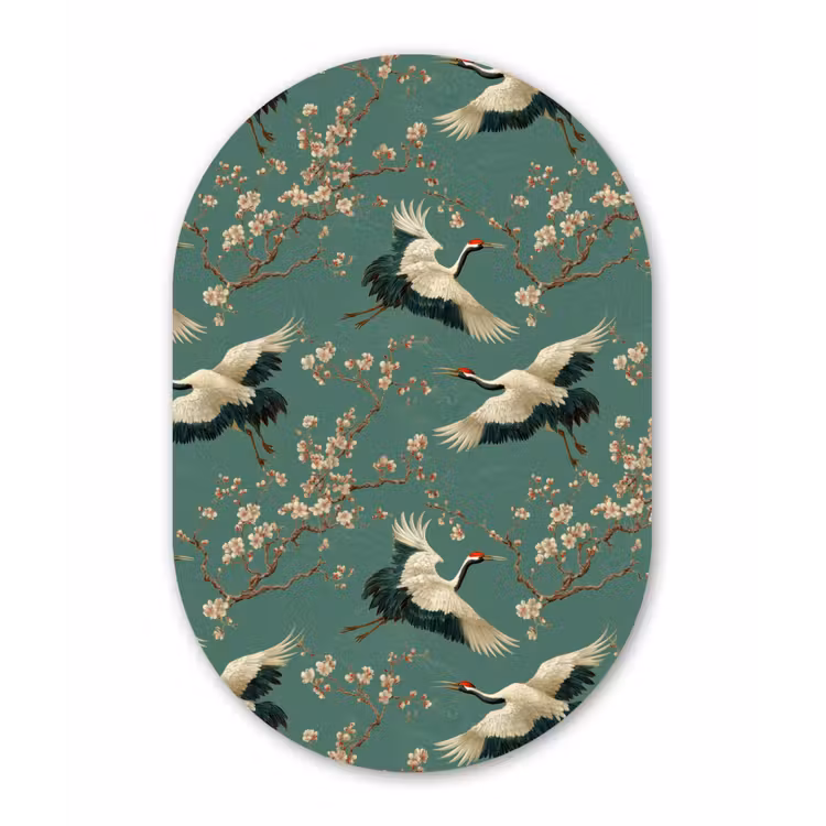 Kersenbloesem - Kraamvogels - Groen Wandcirkel Ovaal Aluminium middel 839 -3d